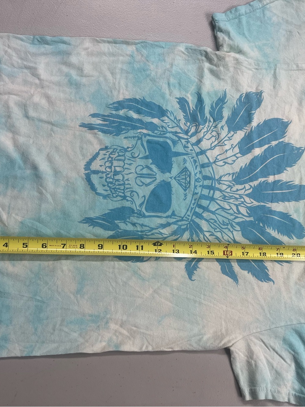 Popular Poison Blue White Tie Dye Skull Feather Graphic T-Shirt Size Small - Picture 3 of 5